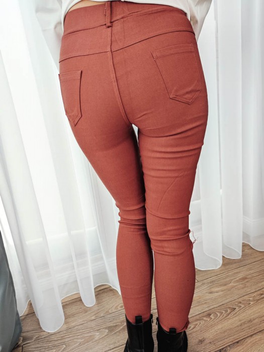 Kelnės džinsų imitacija plytų spalvos